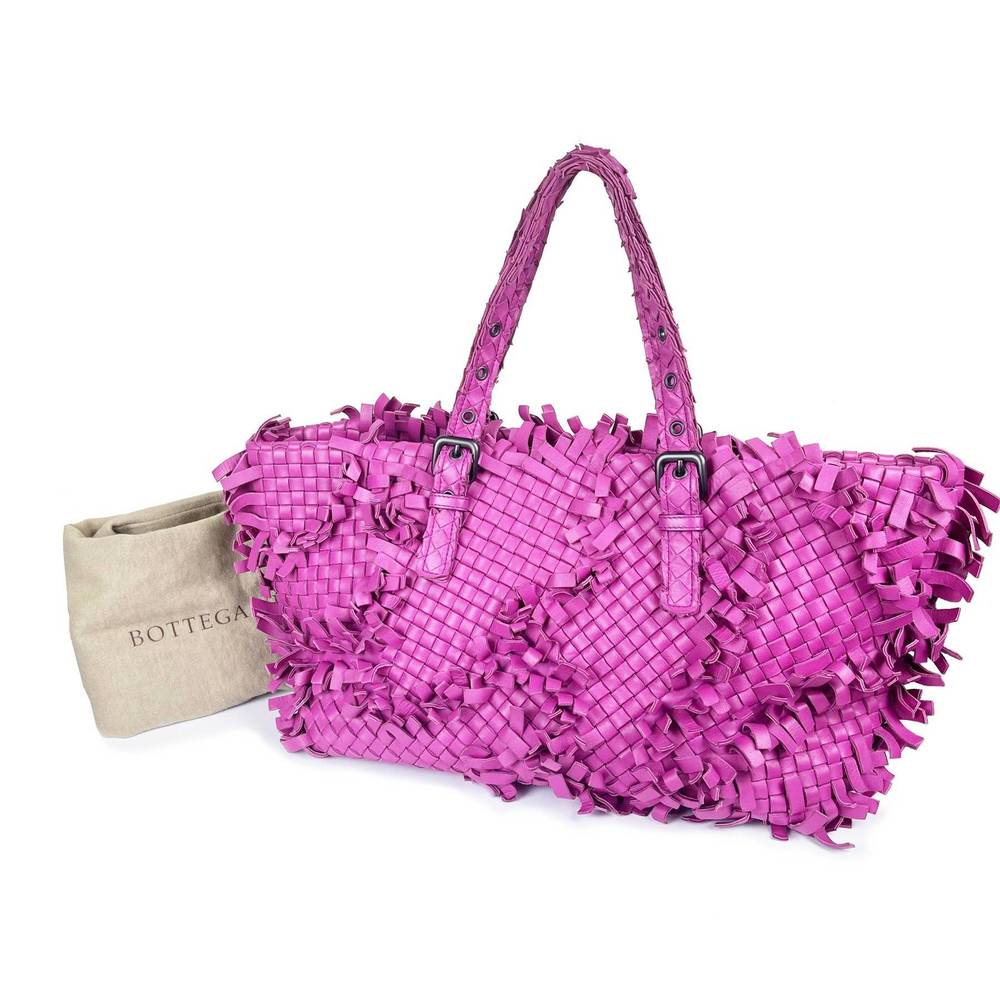 BOTTEGA VENETA Fuchsia Cabat Lido Patchwork Intrecciato Frayed Handbag Tote - Picture 2 of 6